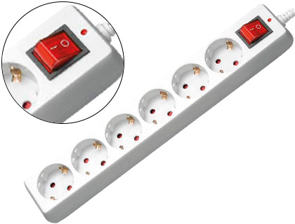 Regleta eléctrica de 6 tomas con interruptor